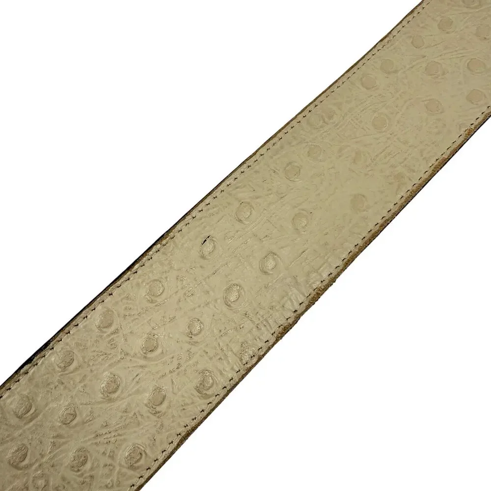 Tony Lama Ostrich Embossed Leather Belt Off White Ivory Western Made in USA 38
